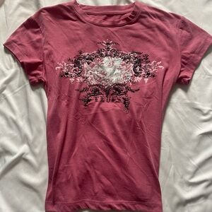 pink y2k graphic tee with horse design